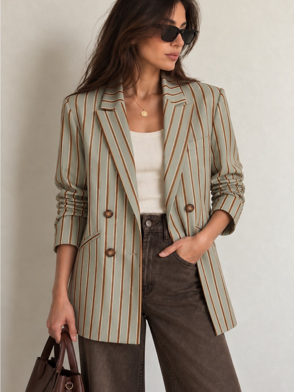 Veronica Beard Double-Breasted Blazer in Stripe Print